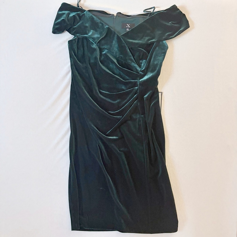 X by Xscape Womens Hunter Green Velvet Off Shoulder Ruched Sheath Dress 16W NEW